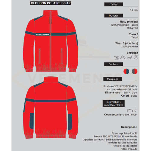 Blouson Polaire Securite Incendie Grand Zip