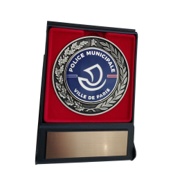 Presentoir grave avec Medaille de table de la police municipale de la ville de Paris